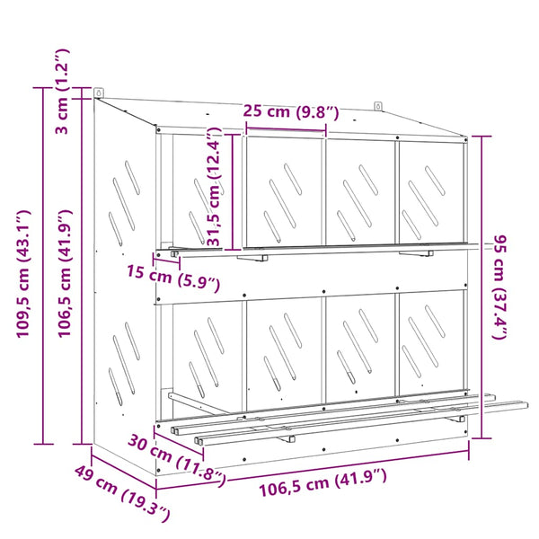 Hopea kananpesälaatikko Esfahani 8 lokerolla (galvanoitua)