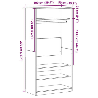 Musta tammi vaatekaappi hyllyllä Sipot 100x50x200cm (puinen)