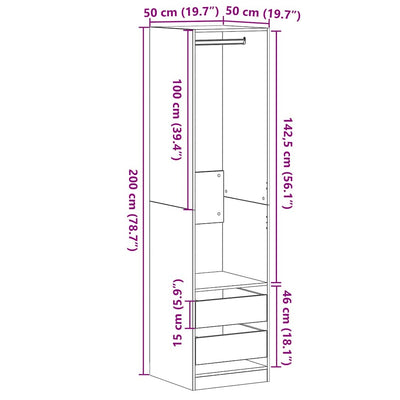 Musta tammi vaatekaappi hyllyllä Maryan 50x50x200cm (puinen)