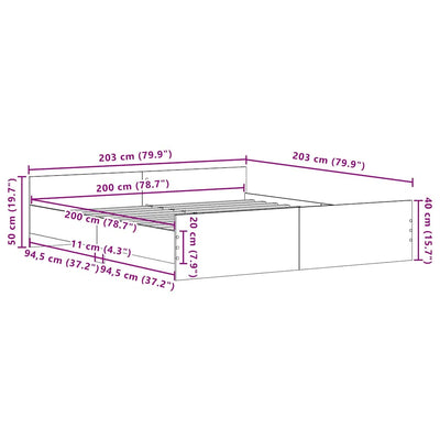 Sängynrunko ilman patjaa musta tammi 200x200 cm tekninen puu
