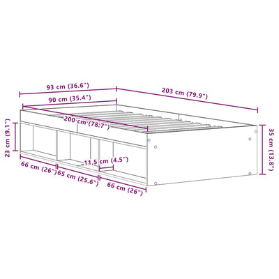 Sängynrunko ilman patjaa musta tammi 90x200 cm tekninen puu