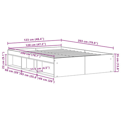 Sängynrunko ilman patjaa musta tammi 120x200 cm tekninen puu