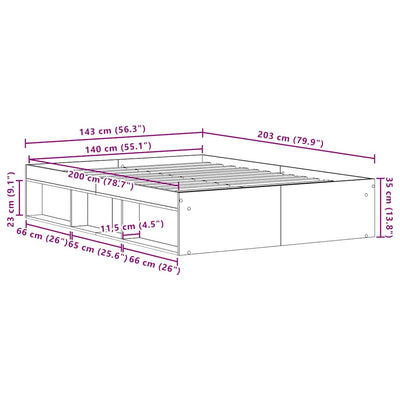Musta tammi sängynrunko ilman patjaa Tisha 140x200cm (puinen)