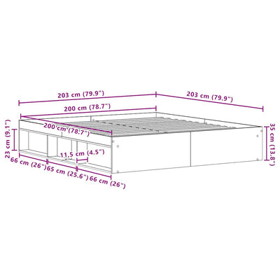 Sängynrunko ilman patjaa musta tammi 200x200 cm tekninen puu