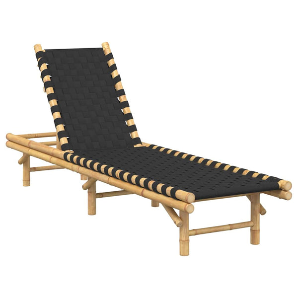 Aurinkotuoli mustalla punotulla verkolla 55x200x30 cm bambu