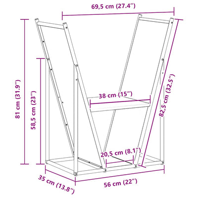 Polttopuuteline antrasiitti 69,5x35x81 cm kylmävalssattu teräs