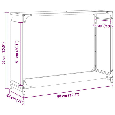 Polttopuuteline musta 90x28x65 cm kylmävalssattu teräs