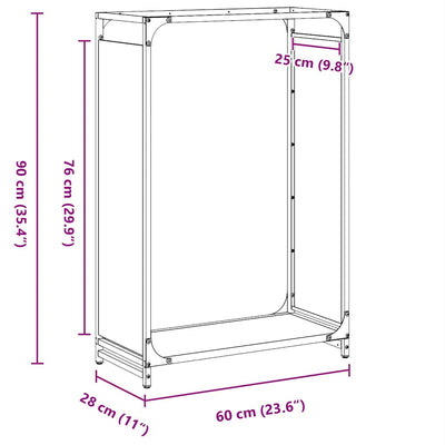 Polttopuuteline Musta 60x28x90 cm Kylmävalssattua terästä
