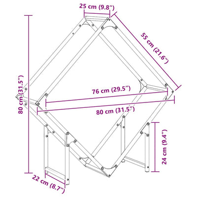 Polttopuuteline musta 80x25x80 cm kylmävalssattua terästä
