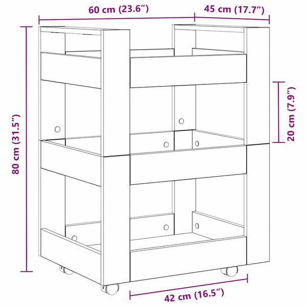 Keittiövaunu Vanha puu 60 x 45 x 80 cm Tekninen puu