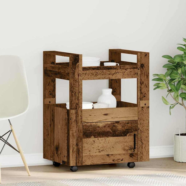 Keittiövaunu Vanha puu 60 x 45 x 80 cm Tekninen puu