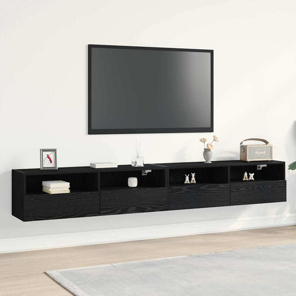 TV-seinäkaappi 2 pcs Musta tammi 100 x 30 x 30 cm Tekninen puu