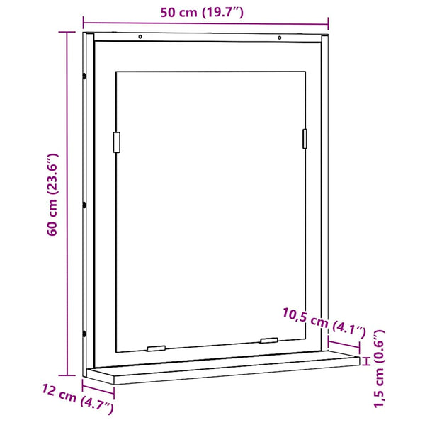 Peili Vanha puu 50 x 12 x 60 cm Lasi ja suunniteltu puu