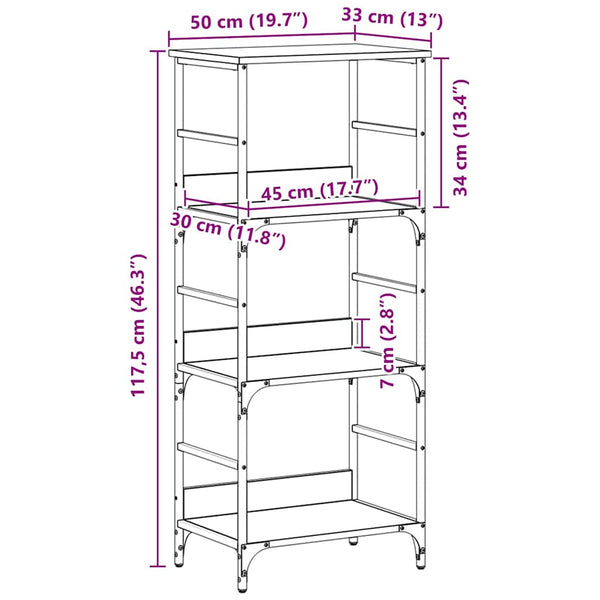 Kirjahylly 3 tasoa 50 x 33 x 117,5 cm Tekninen puu Musta tammi.