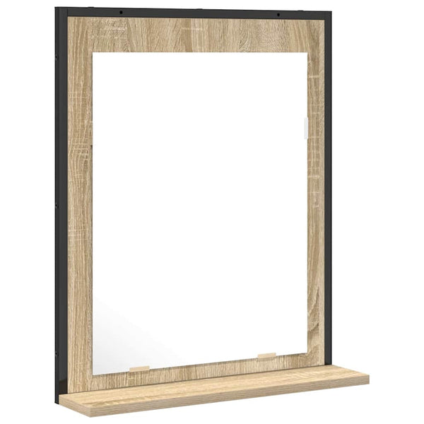 Kylpyhuoneen peili hyllyllä peilillä Musta 50 x 12 x 60 cm