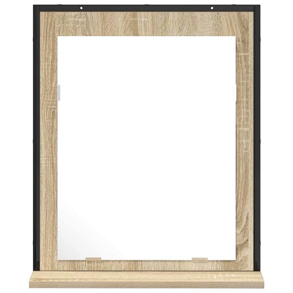 Kylpyhuoneen peili hyllyllä peilillä Musta 50 x 12 x 60 cm