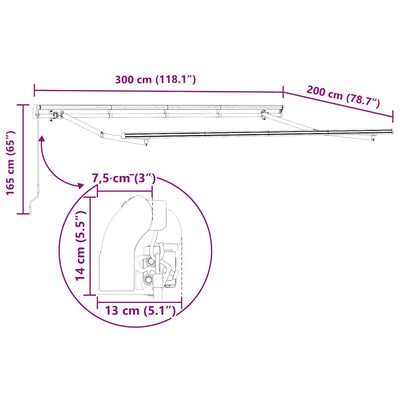 Aurinkovarjon runko Valkoinen 3 x 2 m Metalli