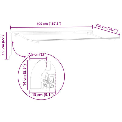 Aurinkovarjon runko Antrasiitti 4 x 2 m Metalli