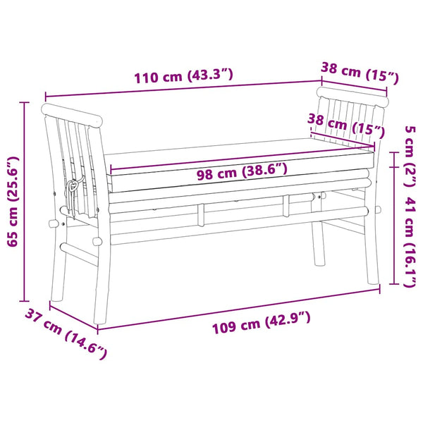Puutarhapenkki 2 -Seater 110 x 38 x 65 cm Bambu Ruskea