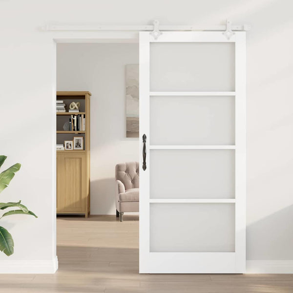 Liukuovi 93 x 211 cm Täysi mänty ja lasi valkoinen