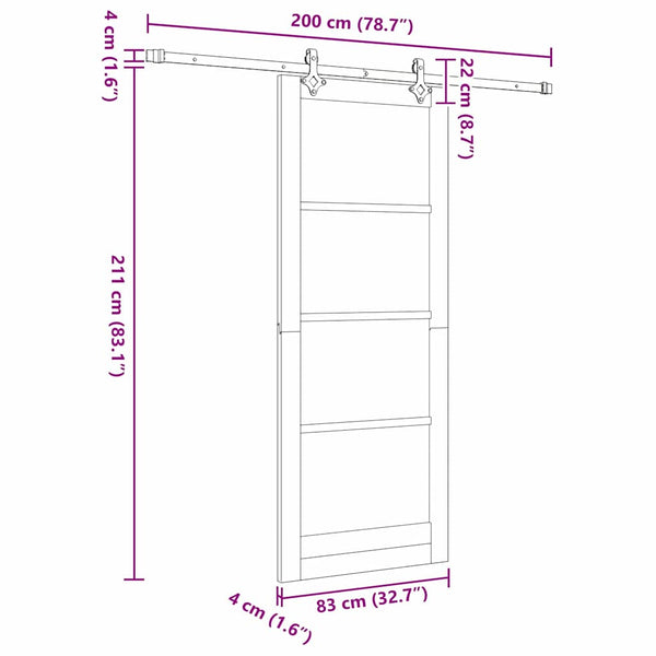 Liukuovi 83 x 211 cm Täysi mänty ja lasi valkoinen