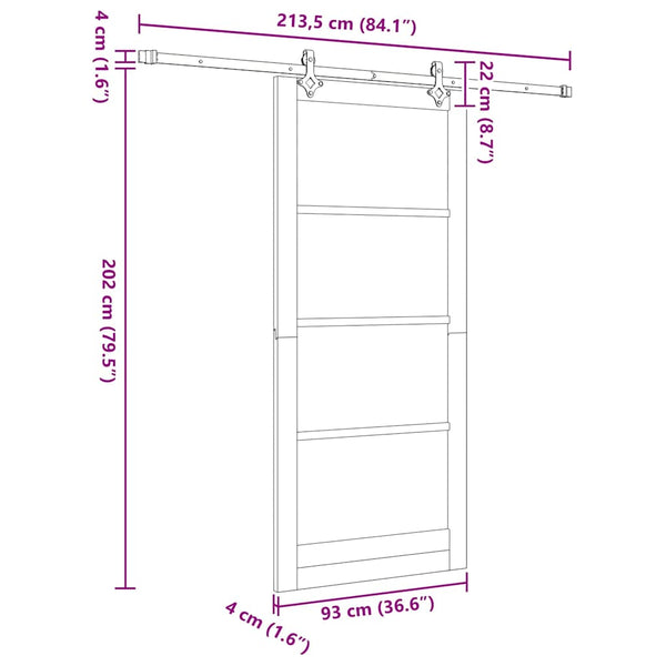 Liukuovi Valkoinen 93 x 211 cm Täysi mänty ja lasi