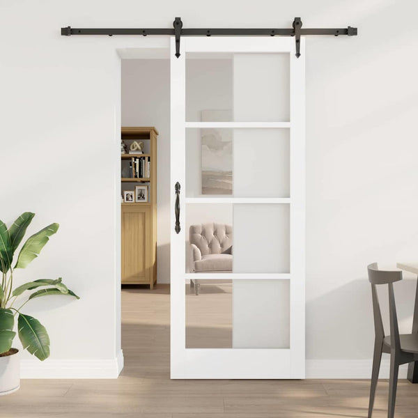 Liukuovi 83 x 211 cm Täysi mänty ja lasi Valkoinen