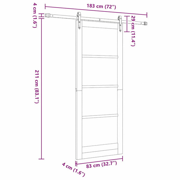 Liukuovi 83 x 211 cm Täysi mänty ja lasi Valkoinen