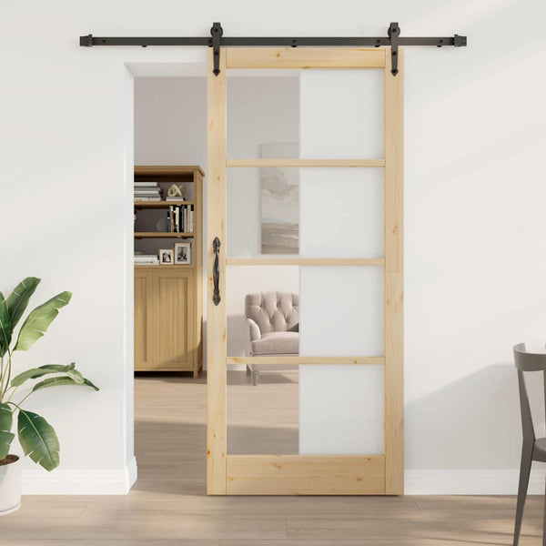 Liukuovi 93 x 211 cm Täysi mänty ja lasi Luonnollinen
