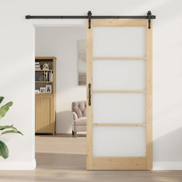 Liukuovi 93 x 211 cm Täysi mänty ja lasi Luonnollinen