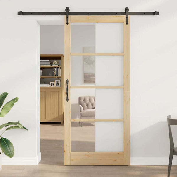 Liukuovi 93 x 211 cm Täysi mänty ja lasi Luonnollinen ja musta