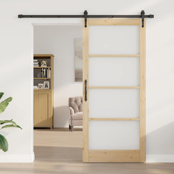 Liukuovi 93 x 211 cm Täysi mänty ja lasi Luonnollinen ja musta
