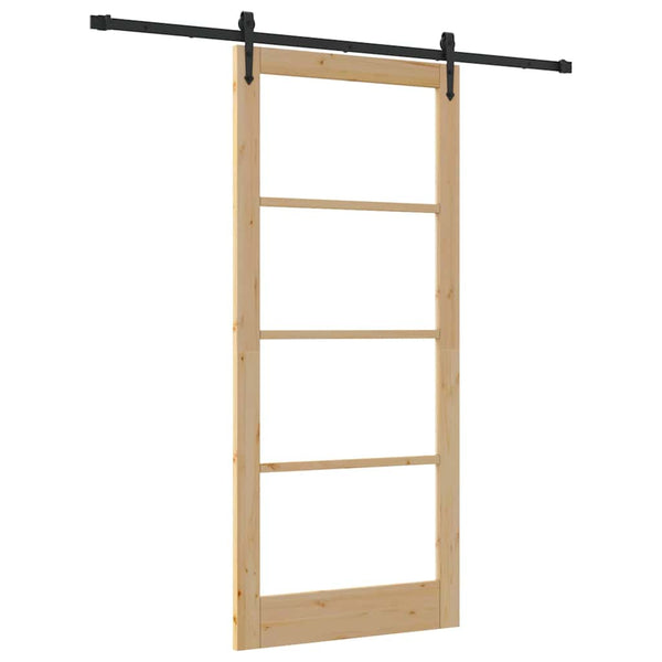 Liukuovi 93 x 211 cm Täysi mänty ja lasi Luonnollinen ja musta