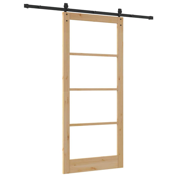 Liukuovi 93 x 211 cm Täysi mänty ja lasi Luonnollinen ja musta