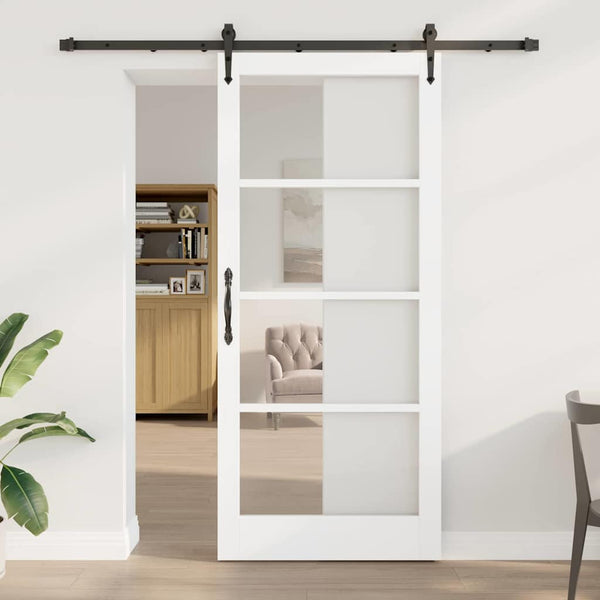 Liukuovi 93 x 211 cm Täysi mänty ja lasi Valkoinen ja musta