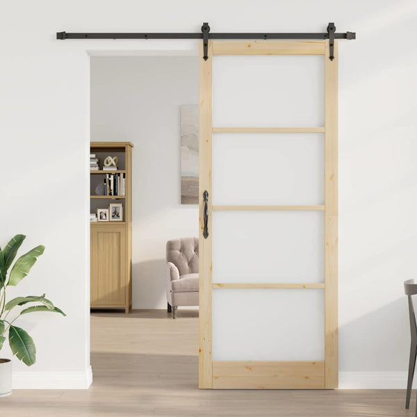 Liukuovi 93 x 232 cm Täysi mänty ja lasi Luonnollinen ja musta