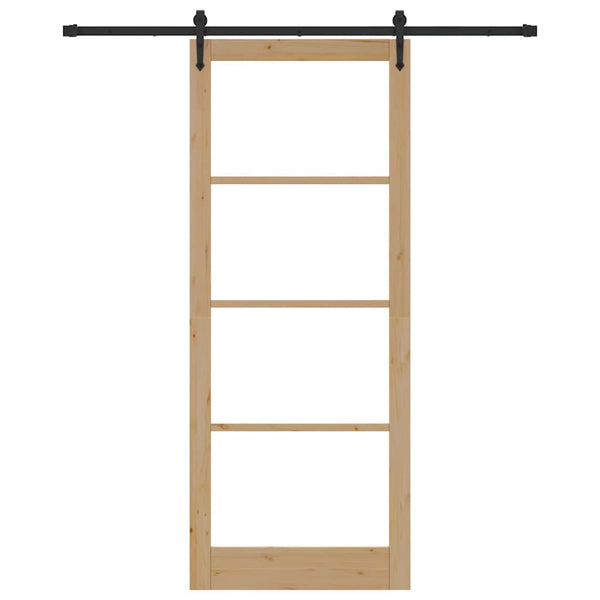 Liukuovi 93 x 232 cm Täysi mänty ja lasi Luonnollinen ja musta
