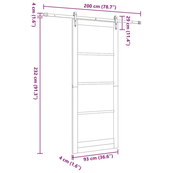 Liukuovi 93 x 232 cm Täysi mänty ja lasi Luonnollinen ja musta