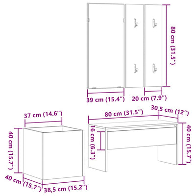 Eteiskalustesetti 5 pcs Musta tammi ja Hopea 80 x 30.5 x 40 cm