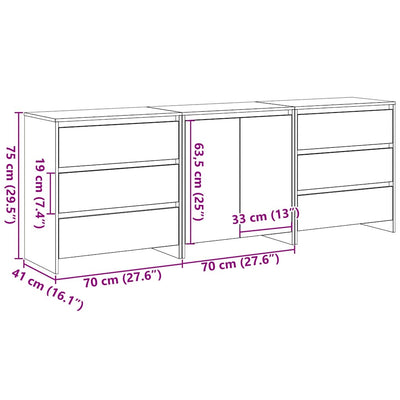 Sivupöytä 3 pcs Musta 70 x 41 x 75 cm Tekninen puu