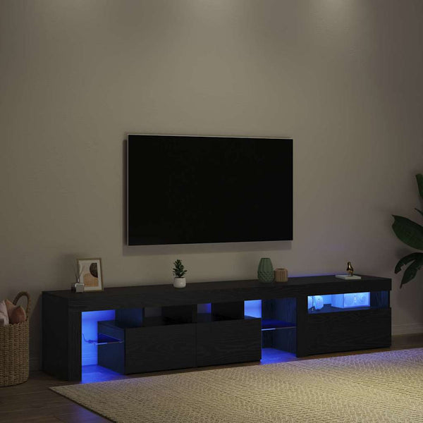 TV-kaapit LED-valoilla 2 pcs Musta tammi. Large Tekninen puu
