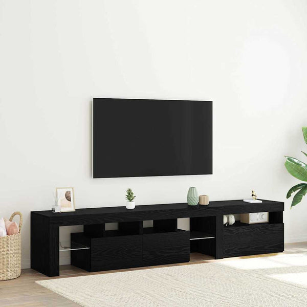 TV-kaapit LED-valoilla 2 pcs Musta tammi. Large Tekninen puu