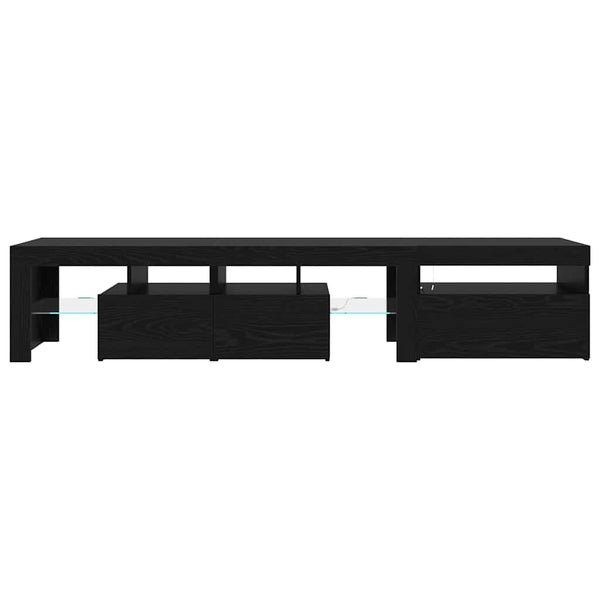 TV-kaapit LED-valoilla 2 pcs Musta tammi. Large Tekninen puu