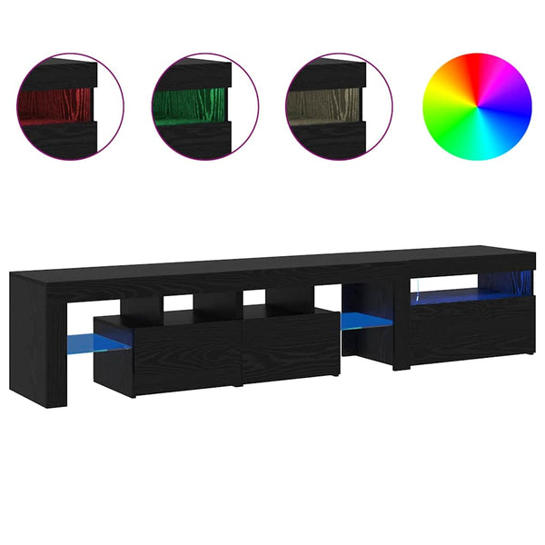 TV-kaapit LED-valoilla 2 pcs Musta tammi. Large Tekninen puu