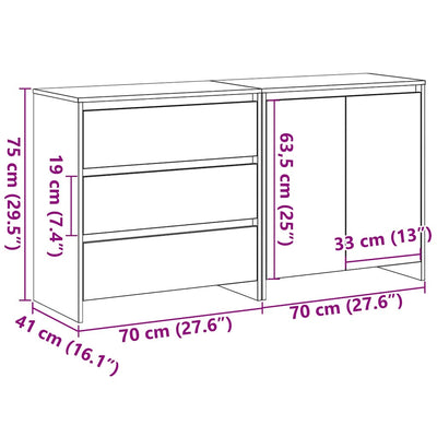 Sivupöytä 2 pcs Musta 70 x 41 x 75 cm Tekninen puu