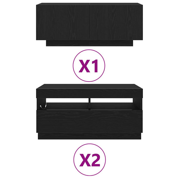 TV-tasosetti 3 pcs Musta 260 x 35 x 40 cm Tekninen puu