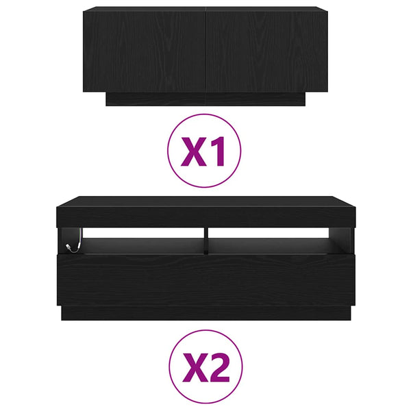 TV-tasosetti 3 pcs Musta 300 x 35 x 40 cm Tekninen puu