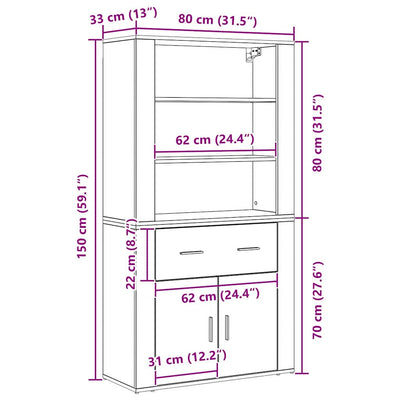 Korkea kaappi Musta tammi 80 x 33 x 150 cm Tekninen puu