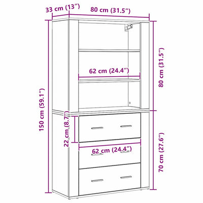Korkeakaappi Musta tammi 80 x 33 x 150 cm Tekninen puu