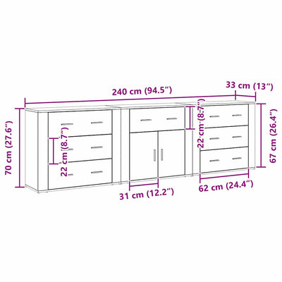 Sivupöytä Musta tammi. 240 x 33 x 70 cm Tekninen puu